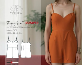 Strappy Shorts Romper PDF Sewing Pattern Sizes XS-4XL Layered Pattern Instant Download