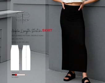 Maxi Stretch Straight Skirt PDF Sewing Pattern Sizes XS-4XL Layered Pattern Instant Download