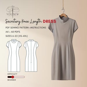 Knee Length Dress Sewing Pattern: Classic Secretary Style (Sizes 6-22) (PDF Pattern)