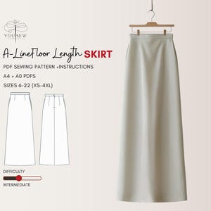 A-Line Maxi Skirt Sewing Pattern PDF (Sizes 6-22, A4-A0-US Letter)