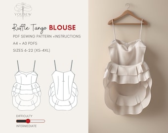 Ruffle Blouse PDF Sewing Pattern Sizes XS-4XL Layered Pattern Instant Download