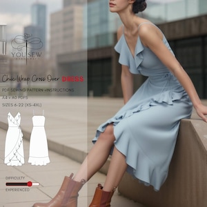Chic Wrap Ruffled Dress PDF Sewing Pattern Sizes XS-4XL Layered Pattern Instant Download