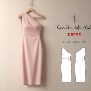 Cocktail One Shoulder Midi Dress PDF Sewing Pattern-Sizes 6-22 Layered Pattern|Elegant Pencil Skirt Design|A4-A0-Us Letter for Easy Printing
