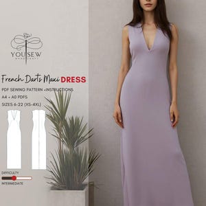 French Darts Maxi Dress PDF Sewing Pattern Sizes XS-4XL Layered Pattern Instant Download