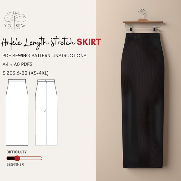 Ankle Length Stretch Straight Skirt PDF Sewing Pattern-Sizes 6-22 Layered Pattern