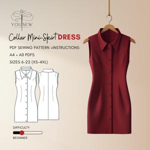 Button Down Mini Dress PDF Sewing Pattern-Sizes 6-22 | Layered Pattern | Instant Download | A4-A0-Us Letter