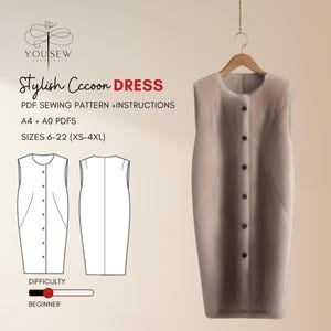 Cocoon Dress PDF Sewing Pattern Sizes XS-4XL Layered Pattern Instant Download