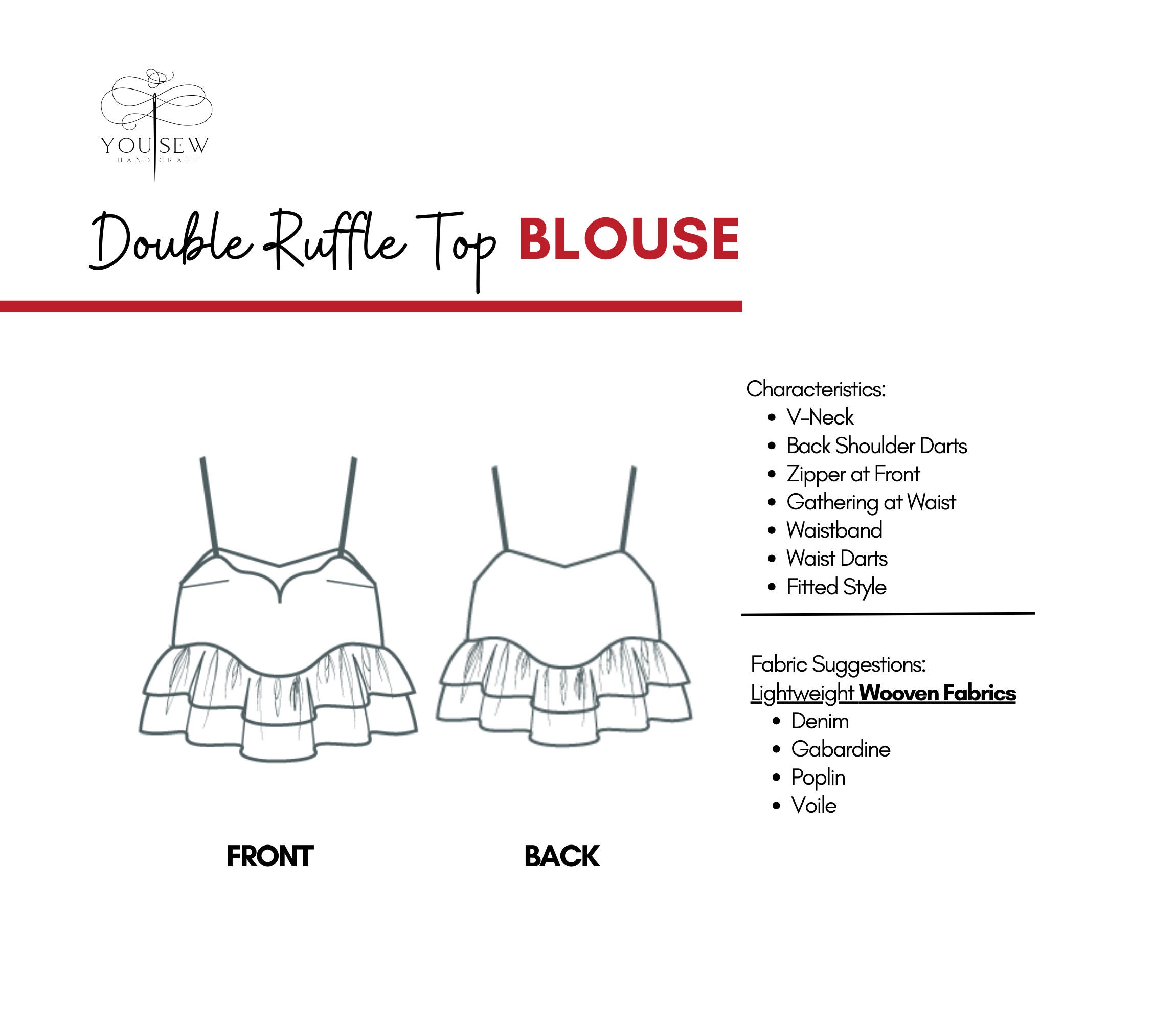 Double Ruffle Top Blouse PDF Sewing Pattern Sizes XS-4XL Layered ...