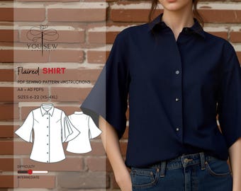 Flared Sleeve Shirt PDF Sewing Pattern Sizes XS-4XL Layered Pattern Instant Download