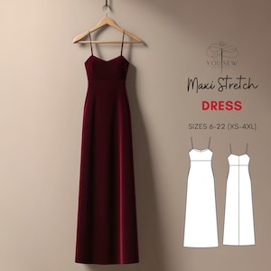 Stretch Maxi Dress PDF Sewing Pattern Sizes XS-4XL Layered Pattern Instant Download