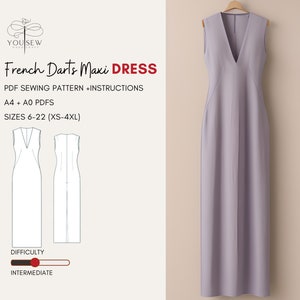French Darts Maxi Dress PDF Sewing Pattern-Sizes 6-22 Layered Pattern | Chic Maxi Dress,Sleeveless with French Darts