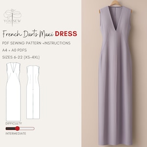 French Darts Maxi Dress PDF Sewing Pattern-Sizes 6-22 Layered Pattern | Beginner Sewing | Instant Download | A4-A0-Us Letter Print Formats