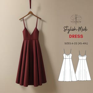 Midi Dress Sewing Pattern: Women&#39;s Stylish Design (Sizes 6-20) (PDF Pattern)
