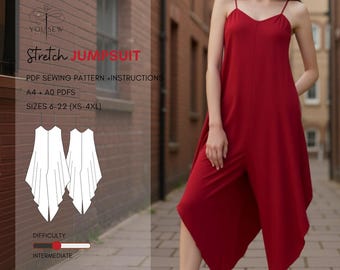 Stretch Jumpsuit PDF Sewing Pattern Sizes XS-4XL Layered Pattern Instant Download