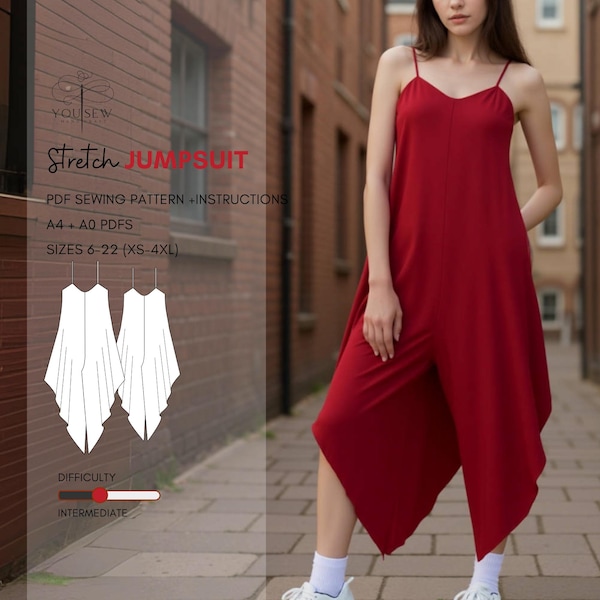 Stretch Jumpsuit PDF Sewing Pattern Sizes XS-4XL Layered Pattern Instant Download