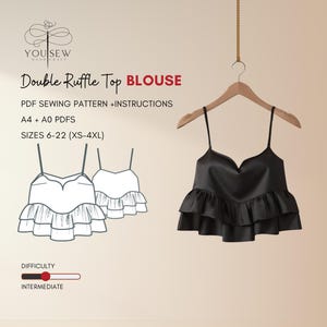 Double Ruffle Top Blouse PDF Sewing Pattern-Sizes 6-22 Layered Pattern | A0, A4 & Us Letter | Instant Download