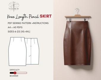 Knee Length Pencil Skirt PDF Sewing Pattern-Sizes 6-22 Layered Pattern