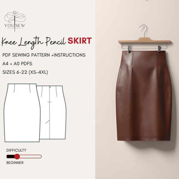 Knee Length Pencil Skirt PDF Sewing Pattern-Sizes 6-22 Layered Pattern