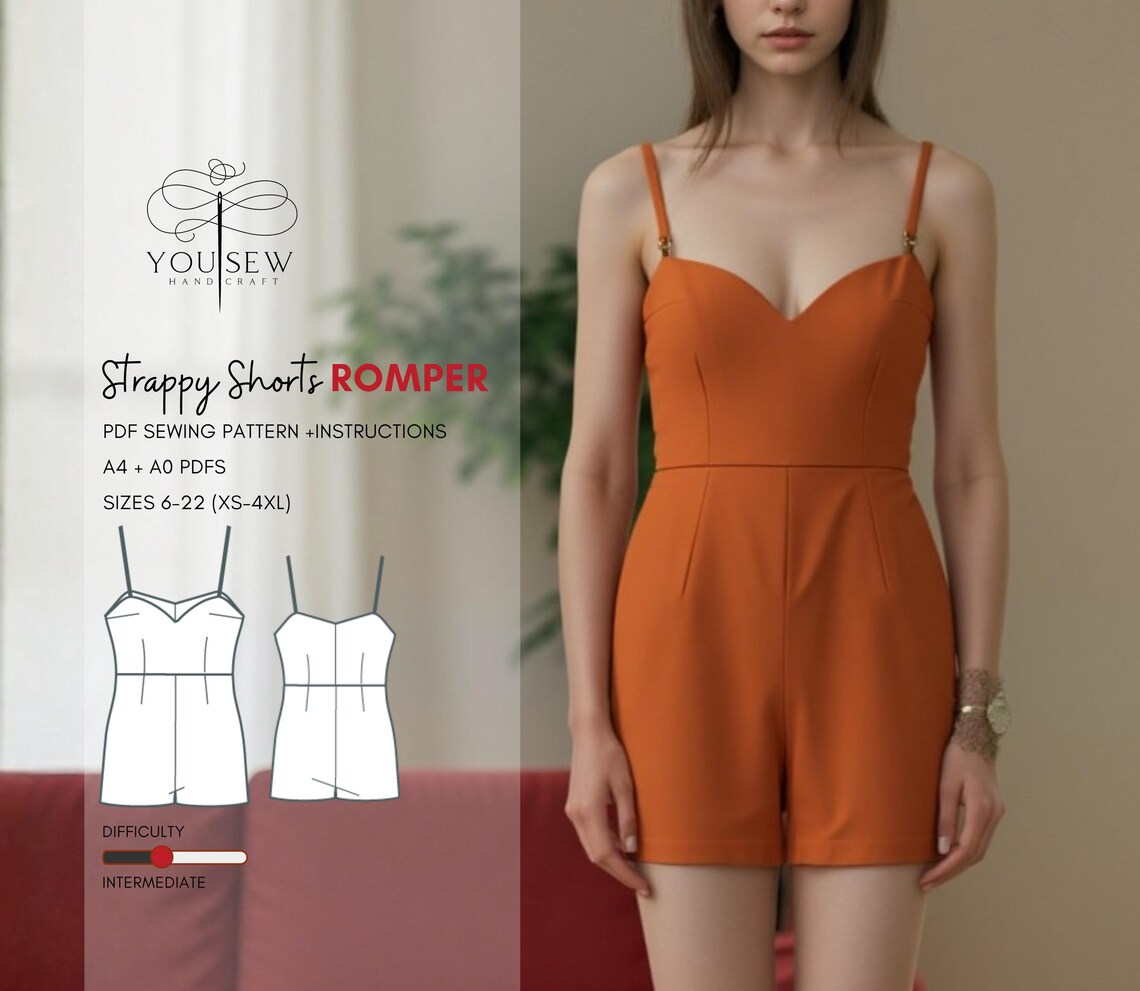 Shorts Rumber Strappy Shorts Romper PDF Sewing Pattern Sizes XS-4XL Layered Pattern ...