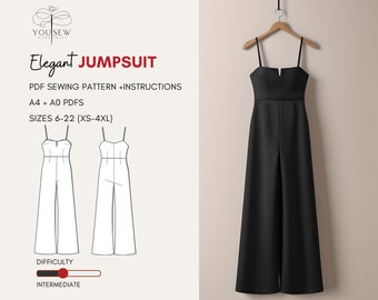 Elegant Jumpsuit PDF Sewing Pattern-Sizes 6-22 -Layered Pattern | Instant Download