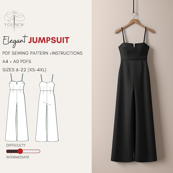 Elegant Jumpsuit PDF Sewing Pattern-Sizes 6-22 -Layered Pattern | Instant Download