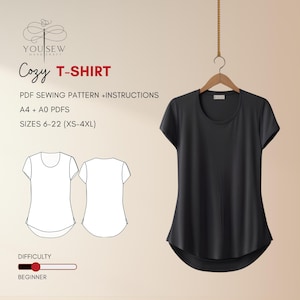 Cozy T-shirt PDF Sewing Pattern | Women's Cozy T-shirt | Sizes 6-22 | Layered Pattern | Instant Download | A4-A0-Us Letter