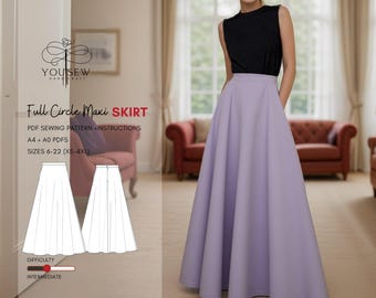 Circle Maxi Skirt PDF Sewing Pattern Sizes XS-4XL Layered Pattern Instant Download