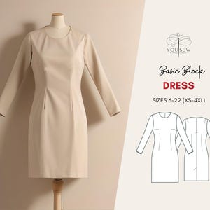 Sloper Dress w Sleeves PDF Sewing Pattern-Sizes 6-22 Layered Pattern | Women&#39;s Basic Pattern Block with Fitted Sleeves