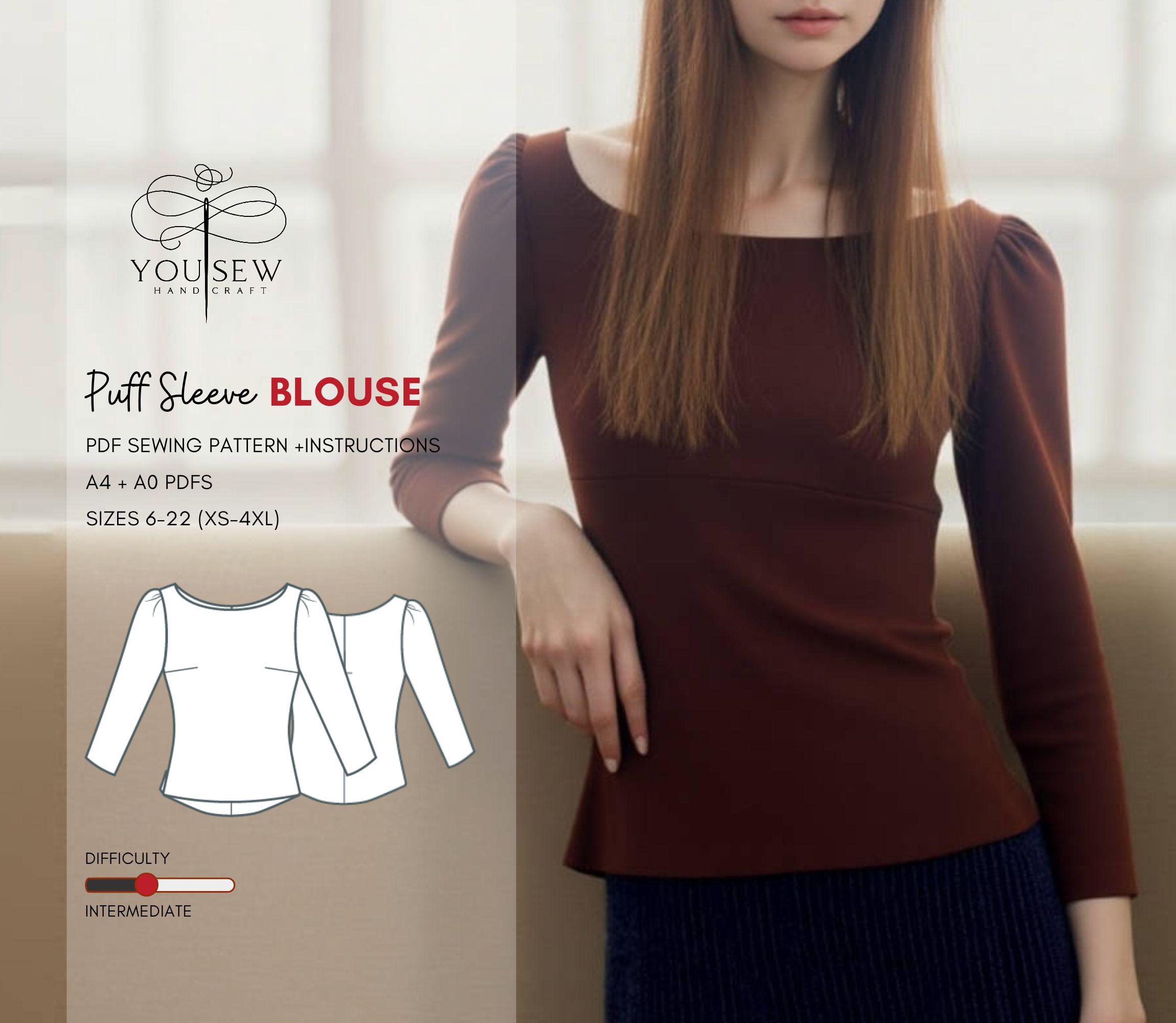 Top Blouse With Puff Sleeves PDF Sewing Pattern Sizes XS-4XL Layered ...