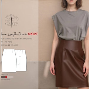 Knee Length Pencil Skirt PDF Sewing Pattern Sizes XS-4XL Layered Pattern Instant Download