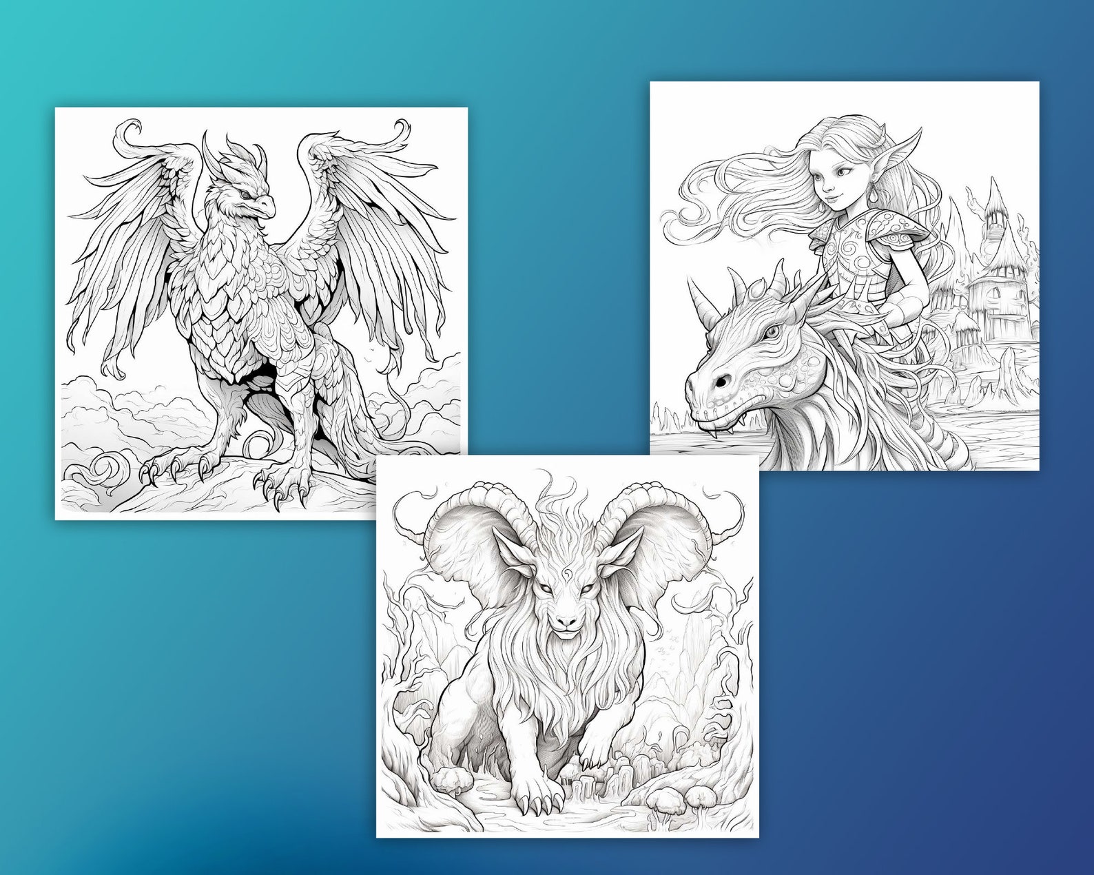 Mythical Creatures Printable Coloring Pages for Kids and Adults Dragon ...
