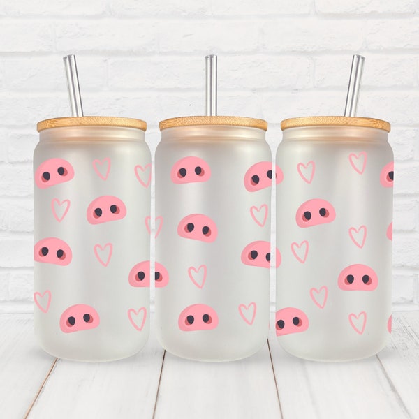 Pink Piggy Nose Tumbler Png 16oz Libbey Can Glass Wrap Sublimation Design Pink Pig png Cute Pig Pattern png Pig Sublimation