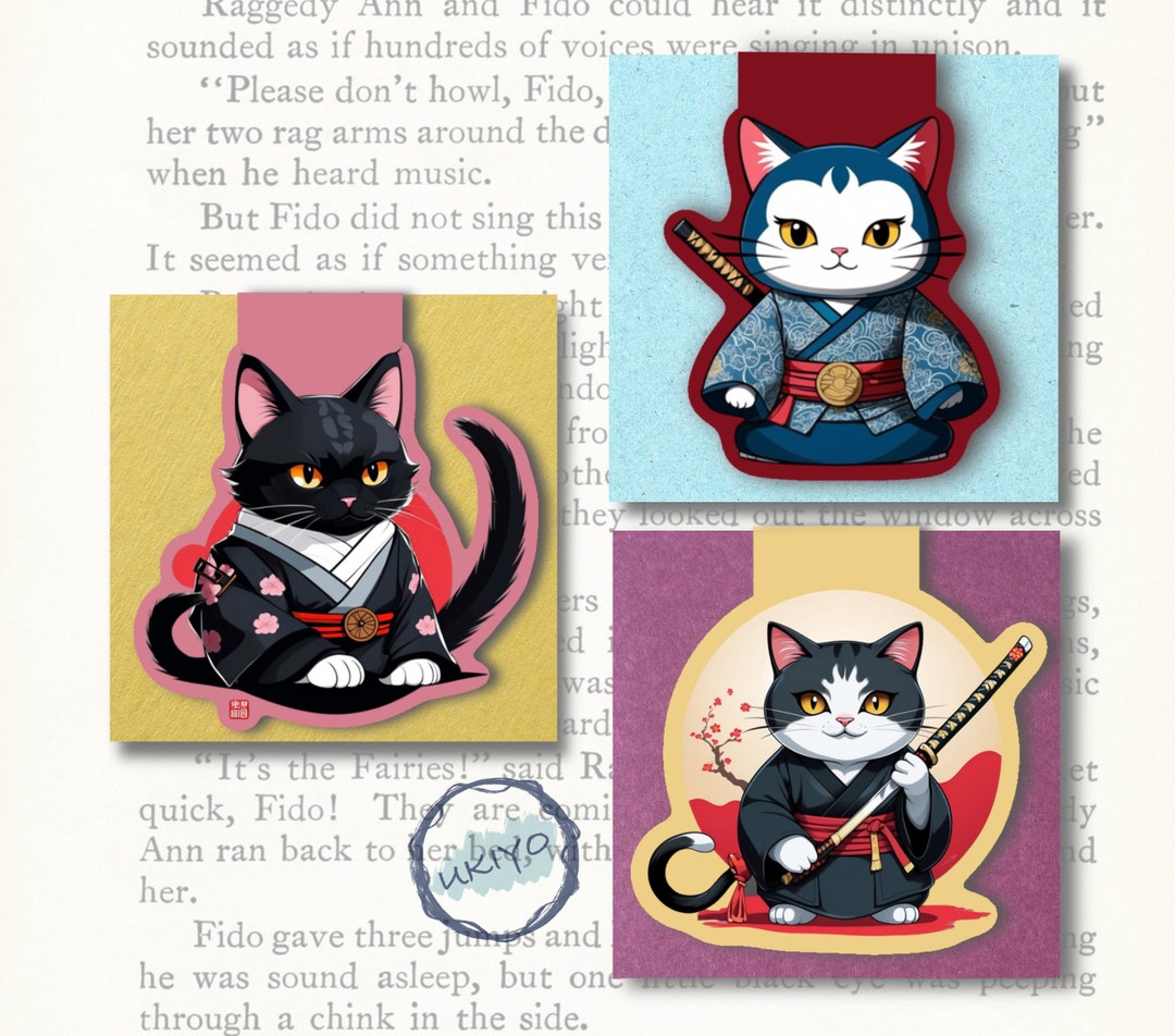 Samurai Cute Cat Magnetic Bookmark Png Printable Cute Bookmark , Cat ...