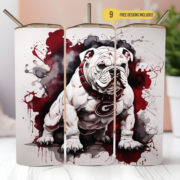 Bulldog png alcohol ink Tumbler Wrap Design Png 20 oz Skinny Tumbler Sublimation Design AI GA Mascot Bulldog Ai Georgia Tumbler Png