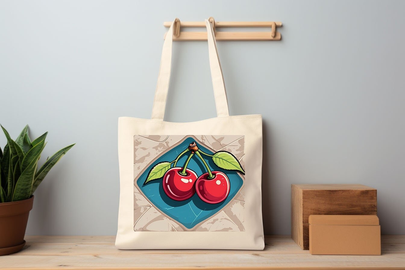 Cherry Png Canvas Tote Bag Design Sublimation Cherry Design Png Canvas