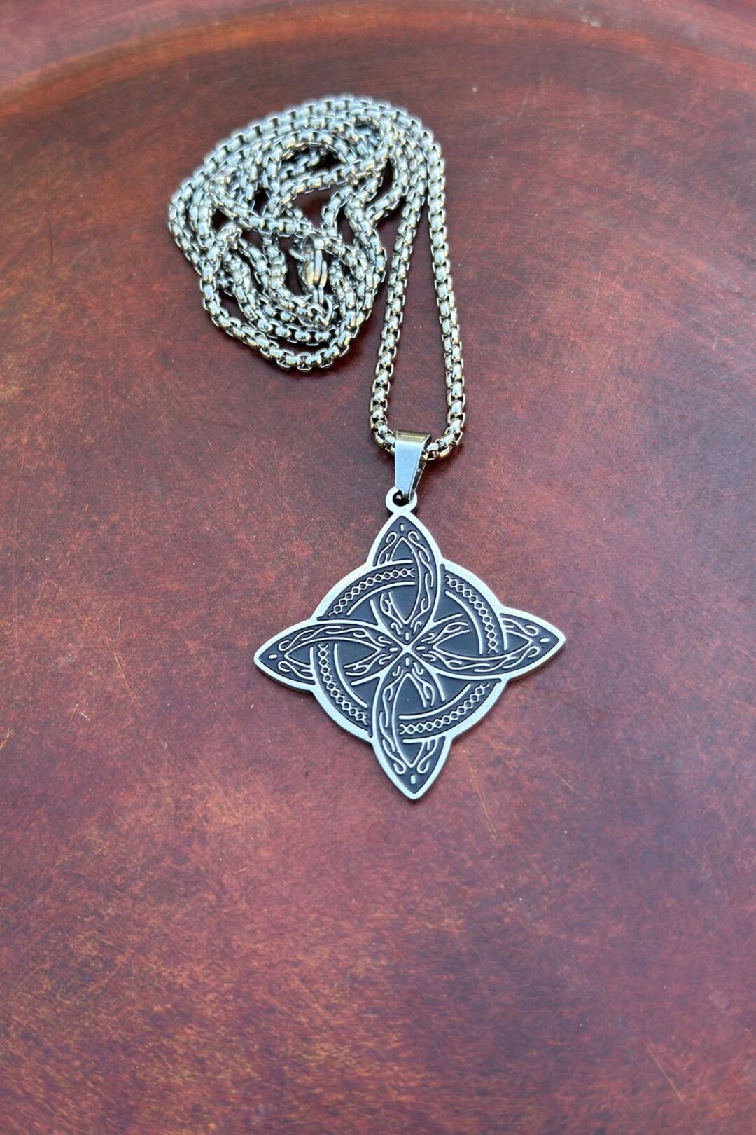 Witch's Knot Stainless Steel Silver Necklace, Pendant Charm Necklace ...
