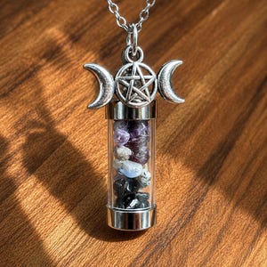 Hecate Spell Jar Necklace | Triple Moon Goddess, Crystal Talisman, Witchy Pendant