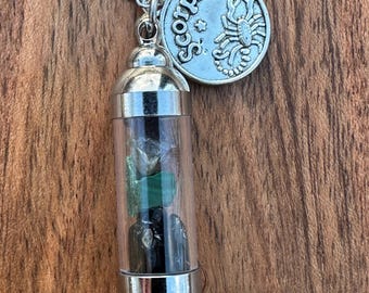Handmade Zodiac Crystal Spell Jar Necklace | Silver-Toned Charm, Astrology Jewelry