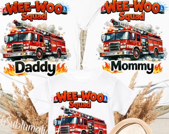 Family Wee-Woo Squad Birthday Sublimation PNG, Fire Truck Birthday Party, Matching Family Birthday Shirts, Boys Firefighter Fire Engine Bday