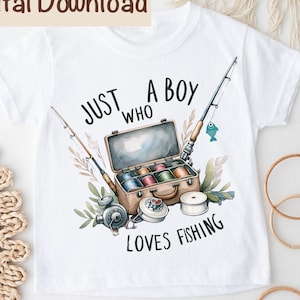 Fishing PNG, Just a Boy Who Loves Fishing PNG, Little Fisherman Sublimation, Fishing Rod png, Fishing Baby Retro png Western Fishing Boy PNG