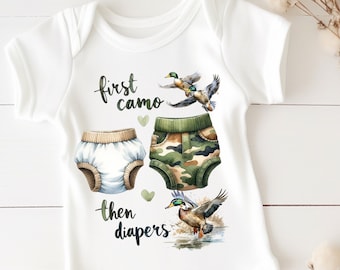 Duck Hunting PNG, First Camo Then Diapers Sublimation Digital Download Duck Hunter PNG, Little Hunter, Camo Party Hunting Theme Hunting Baby