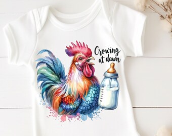 Rooster Baby PNG, Crowing at Dawn PNG, Baby Chicken Sublimation, Digital Download, Cute Baby Rooster, Funny New Baby png Newborn Baby Shower