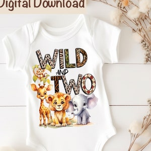 Wild and Two png Sublimation, Safari Animals 2nd Birthday Boy png, Digital Download, Zoo Animals png, Wild Two Jungle Birthday Party Clipart