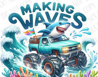 Shark Monster Truck PNG | Shark Sublimation | MonsterTruck PNG | Shark Birthday png | Ocean Sea Party theme Clipart | Shark Truck Kids PNG