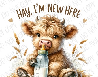 Słodkie Farm Baby PNG, Siano, Jestem tu nowy Highland Cow Sublimacja, Pobieranie cyfrowe, Barnyard Baby png, Baby Cow Noworodek Baby Shower Farm png
