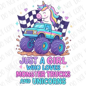 Nur ein Mädchen, das Monstertrucks und Einhörner PNG liebt | Pink Truck Sublimationsdruck | Monstertruck Fächer | Mädchen mögen Monstertrucks Zu PNG