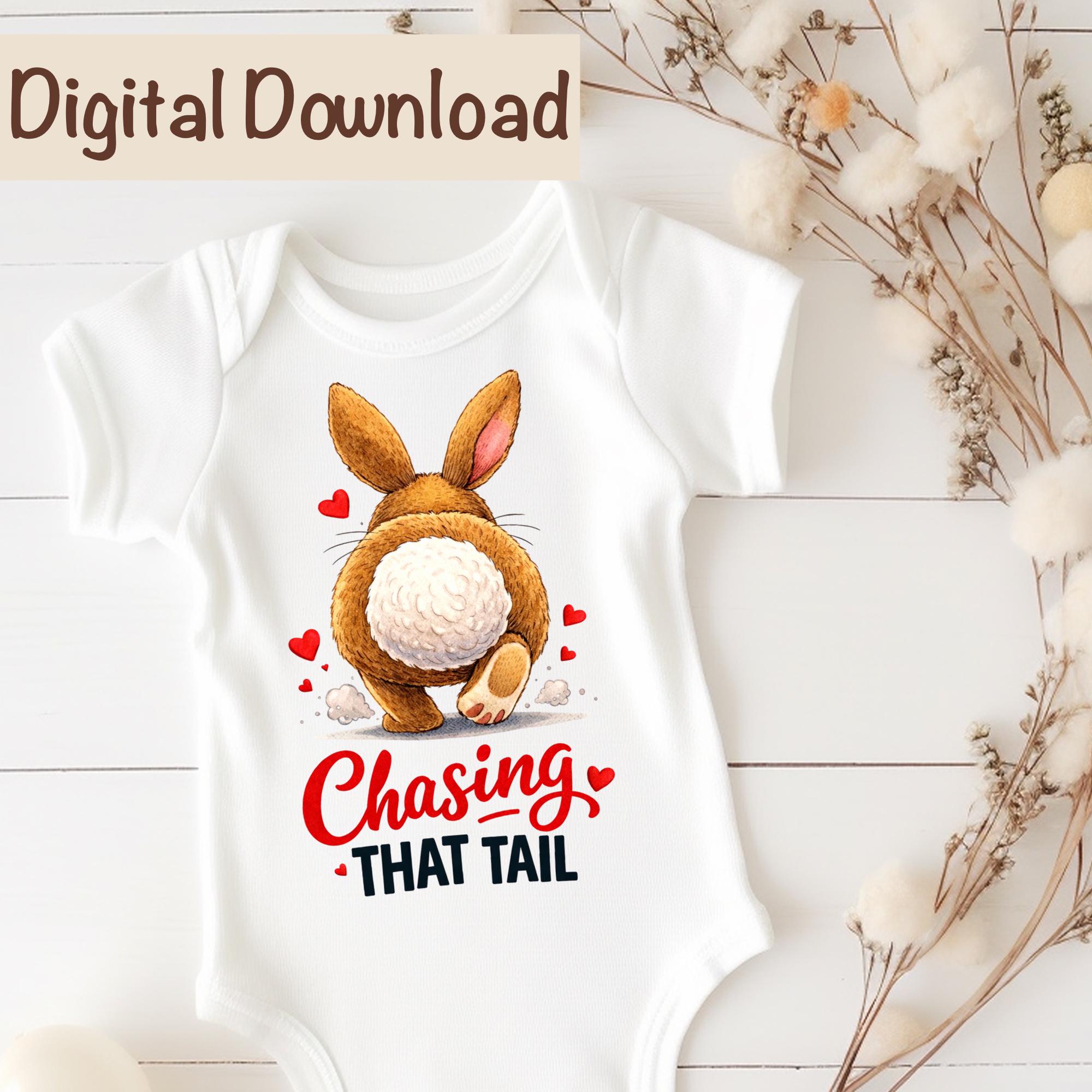 Rabbit Hunting PNG, Chasing That Tail Cute Bunny Sublimation, Digital ...