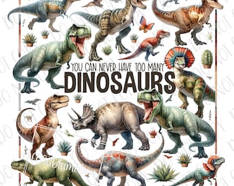 Zu viele Dinosaurier PNG, Dinosaurier Sublimation digitaler Download, T-Rex Stegosaurus Triceratops Dinosaurier PNG Dinosaurier-Liebhaber Paläontologe PNG