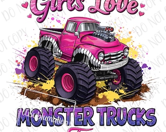 A las chicas también les encantan los Monster Trucks PNG / Sublimación de Monster Truck para chicas / Monster Truck PNG / Chica Monster Truck del oeste / Clipart de camión rosa