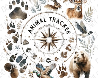 Animal Tracker PNG, Hunting Sublimation Digital Download Rabbit Bear Deer Duck Hunter PNG Animal Tracks Sublimation PNG Country Boy Hunting